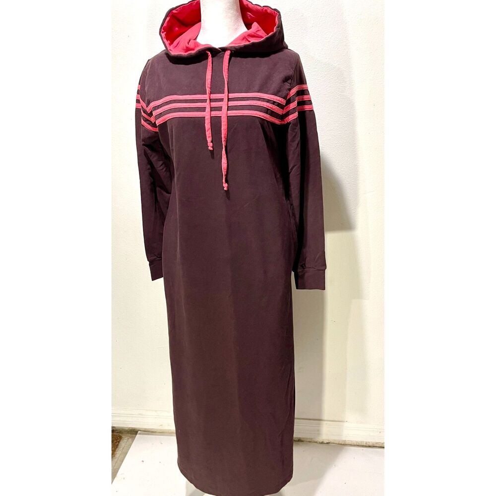 Miss D'OR hooded maxi sweatshirt dress modest burgundy athleisure red women M